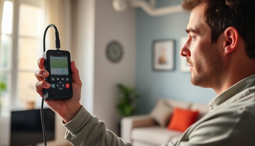 Technicien utilisant un appareil de mesure de la qualité de l'air intérieur