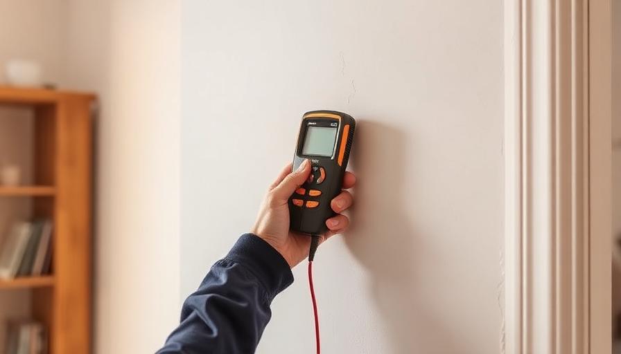 Technicien mesurant l'humidité d'un mur avec un appareil professionnel