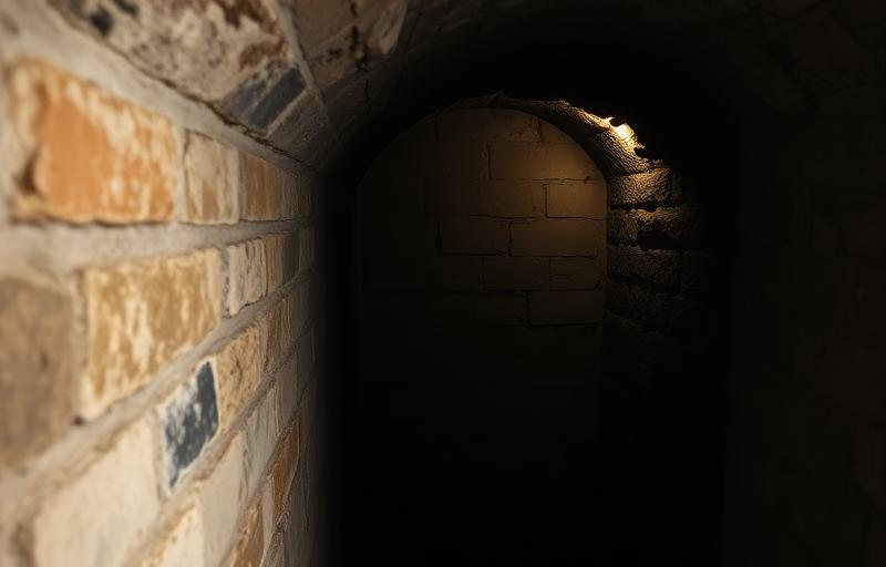 Cave ancienne avec des murs humides présentant du salpêtre et des traces d'humidité nécessitant un traitement professionnel