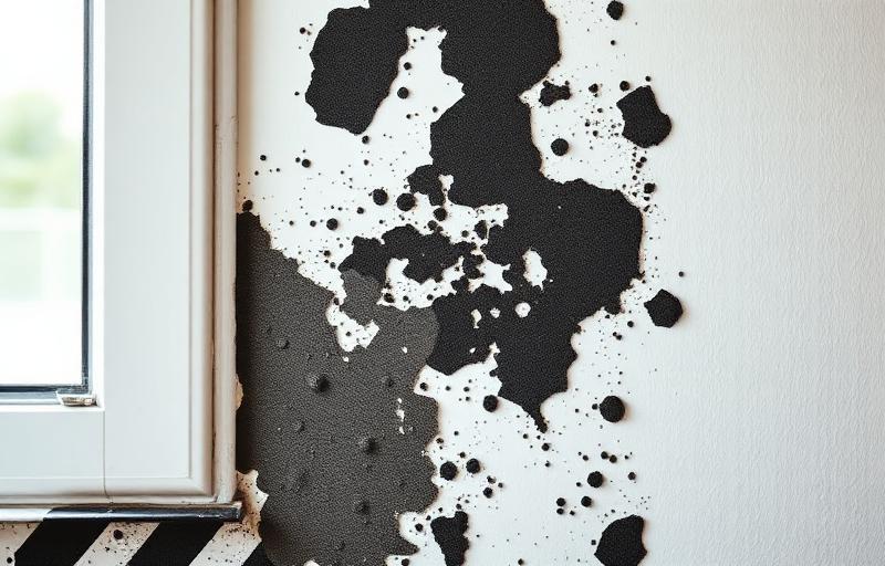 Moisissures noires sur un mur intérieur humide nécessitant un traitement professionnel