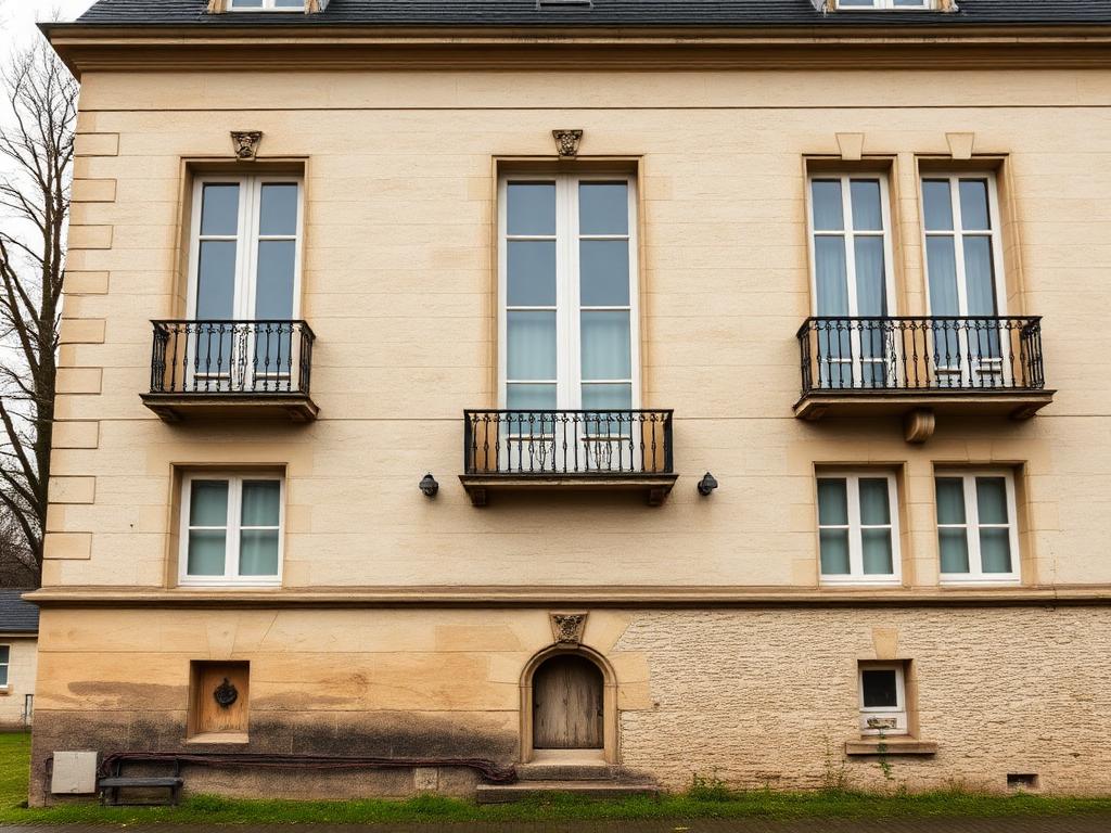 Demeure ancienne des Yvelines avec traces d'humidité sur façade en pierre